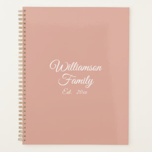 Elegant dusty pink custom script family name date planner