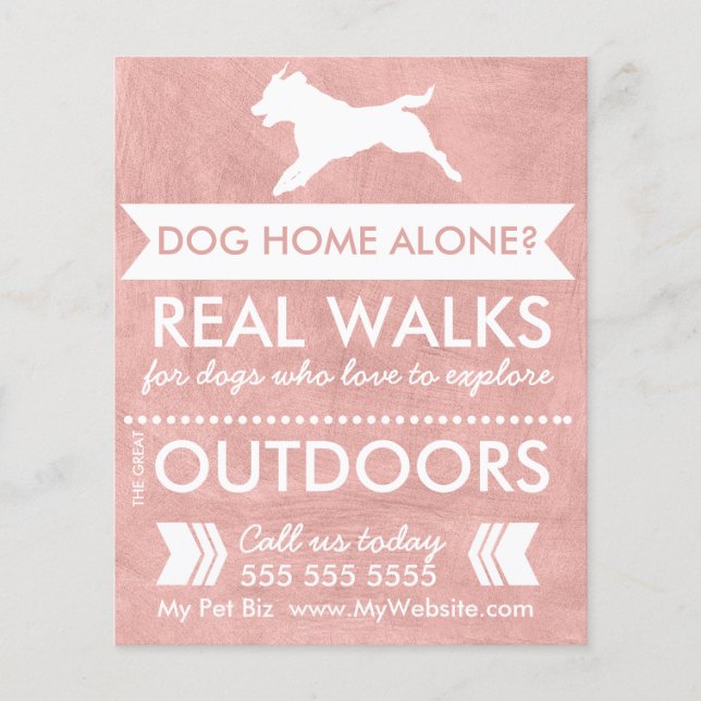 Elegant Dusty Pink Dog Walker Flyer with Customiza (Front)
