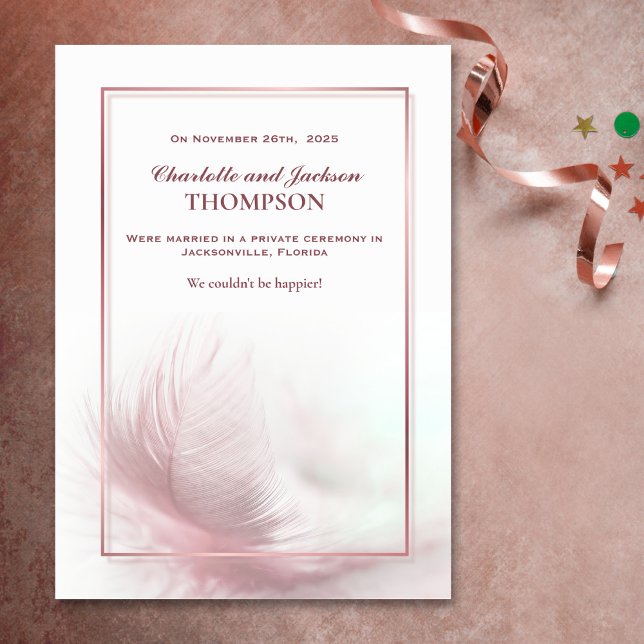 Elegant Dusty Pink Feather Wedding Announcement (Creator Uploaded)