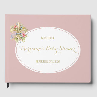 Elegant dusty pink Fleur de Lys girl Baby Shower Guest Book