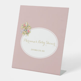 Elegant dusty pink Fleur de Lys girl Baby Shower Pedestal Sign
