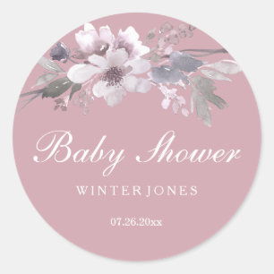 Elegant Dusty Pink Floral Baby Shower Sticker