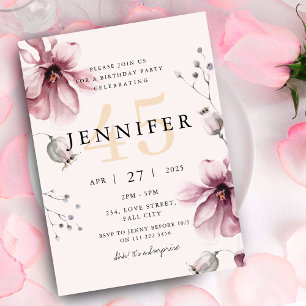 Elegant Dusty Pink Floral Fall Birthday  Invitation