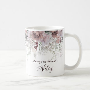 Elegant Dusty Pink Floral First Name  Coffee Mug