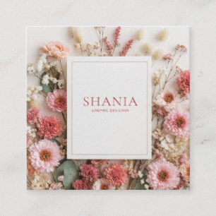 Elegant Dusty Pink Floral Gold Frame Square Business Card