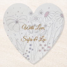 Elegant Dusty Pink Floral Heart Paper Coaster
