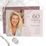 Elegant Dusty Pink Floral Photo 60th Birthday Invitation<br><div class="desc">Elegant dusty blush pink and mauve floral 60th birthday party invitation with your photo on the front of the card. Minimalist modern design featuring botanical outline drawings accents and typography script font. Simple trendy invite card perfect for a stylish female bday celebration. Can be customised to any age. Printed Zazzle...</div>