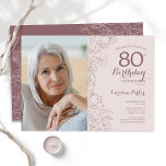 Elegant Dusty Pink Floral Photo 80th Birthday Invitation<br><div class="desc">Elegant dusty blush pink and mauve floral 80th birthday party invitation with your photo on the front of the card. Minimalist modern design featuring botanical outline drawings accents and typography script font. Simple trendy invite card perfect for a stylish female bday celebration. Can be customised to any age. Printed Zazzle...</div>