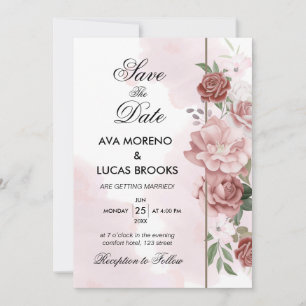 Elegant Dusty Pink Floral Rose Sage Green Romantic Invitation