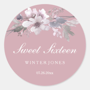 Elegant Dusty Pink Floral Sweet 16 Stickers