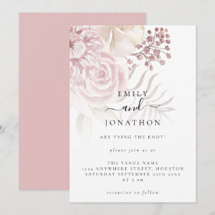 Elegant Dusty Pink Florals Informal Script Wedding Invitation