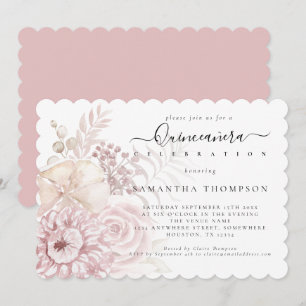 Elegant Dusty Pink Florals Quinceañera Invitation