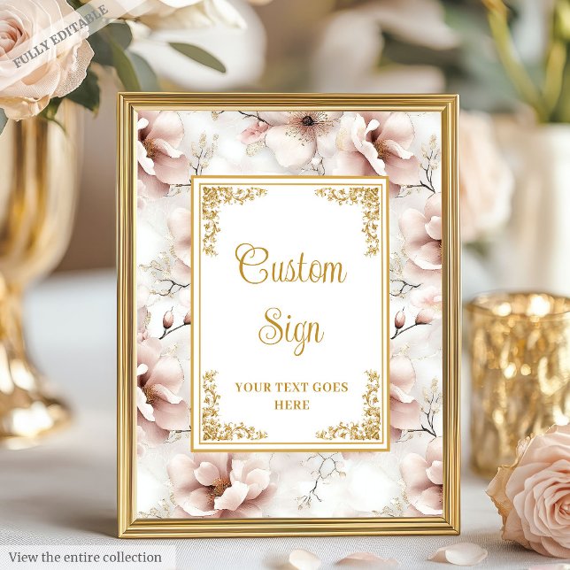 Elegant dusty pink flowers gold wedding custom  poster (Elegant dusty pink flowers gold wedding custom Poster)