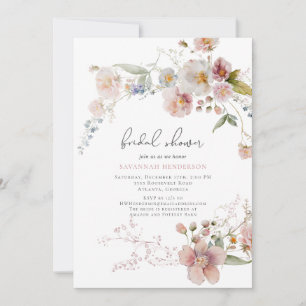 Elegant Dusty Pink Garden Floral Bridal Shower Invitation