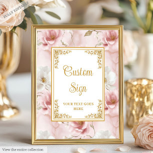 Elegant Dusty Pink Gold Floral Wedding Custom Sign