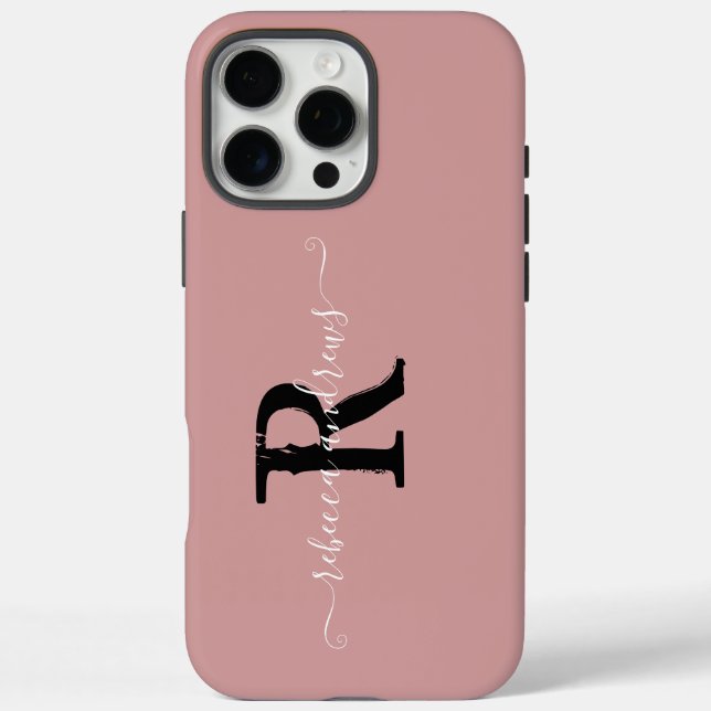Elegant Dusty Pink Initials Monogram Script Name  Case-Mate iPhone Case (Back)