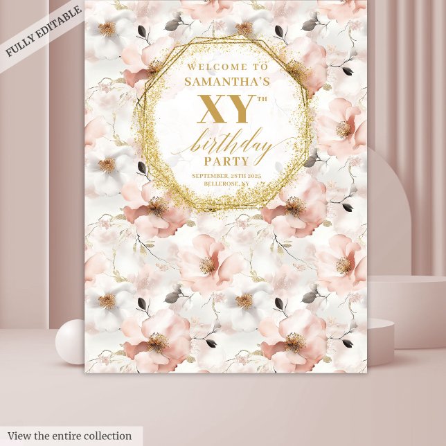 Elegant Dusty Pink Ivory Gold Birthday Backdrop Tapestry (Elegant Dusty Pink Ivory Gold Birthday Backdrop

)
