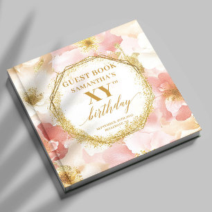 Elegant Dusty Pink Ivory Gold Birthday Guest Book