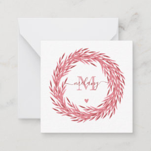Elegant Dusty Pink Leaves Wreath - Monogrammed Card