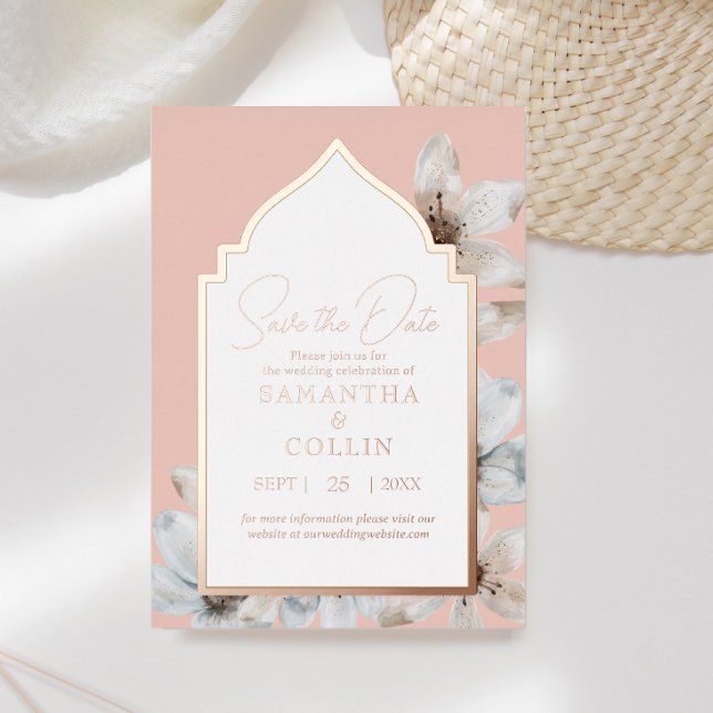 Elegant Dusty Pink Magnolia Flowers Save the Date (Creator Uploaded)