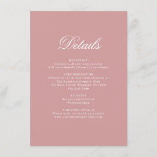 Elegant Dusty Pink Monogram Wedding Details Enclosure Card