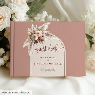 Elegant Dusty Pink Pampas Roses Boho Arch Wedding Guest Book