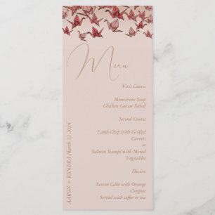 Elegant Dusty Pink Paper Crane Menu