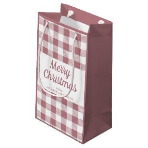 Elegant Dusty Pink Plaid Christmas Small Gift Bag