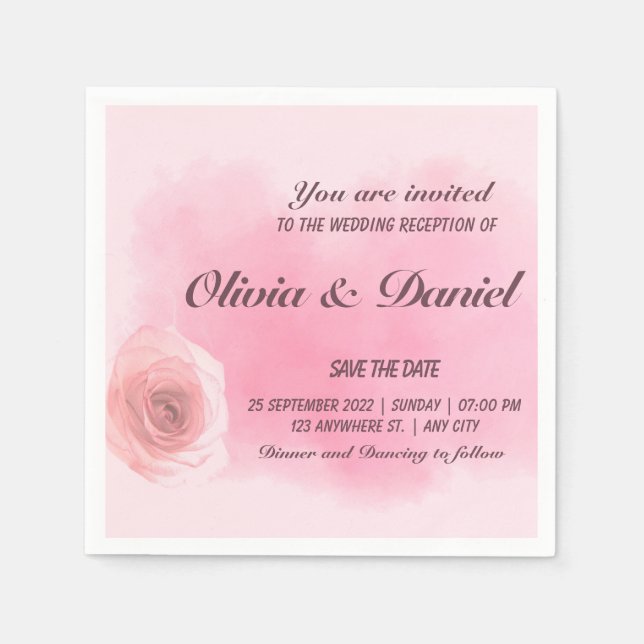Elegant dusty pink rose floral wedding party napkin (Front)