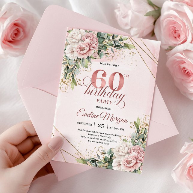 Elegant Dusty Pink Rose Gold 60th Birthday Invite (Elegant Dusty Pink Rose Gold 60th Birthday Invite)
