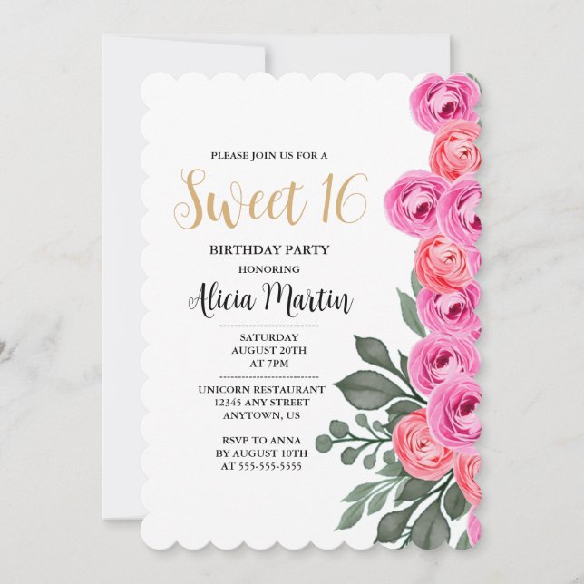 Elegant Dusty Pink Rose Gold Sweet 16 Birthday Invitation (Front)