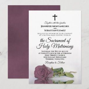 Elegant Dusty Pink Rose Modern Catholic Wedding Invitation
