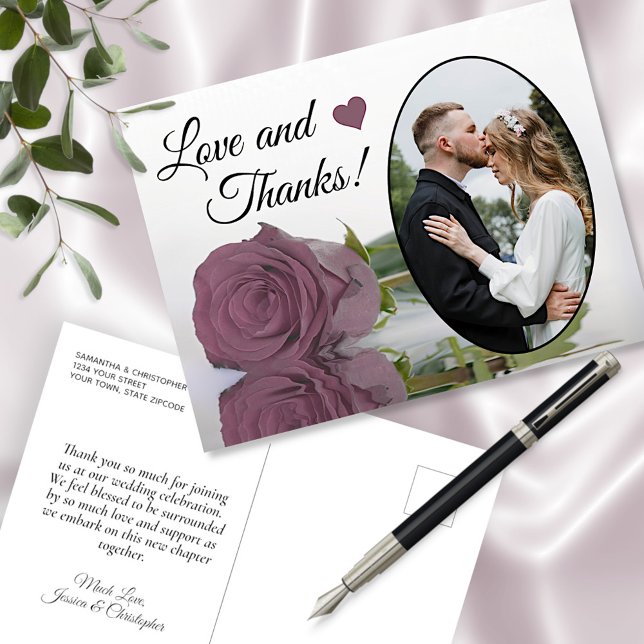 Elegant Dusty Pink Rose Wedding Love & Thanks Postcard (Creator Uploaded)