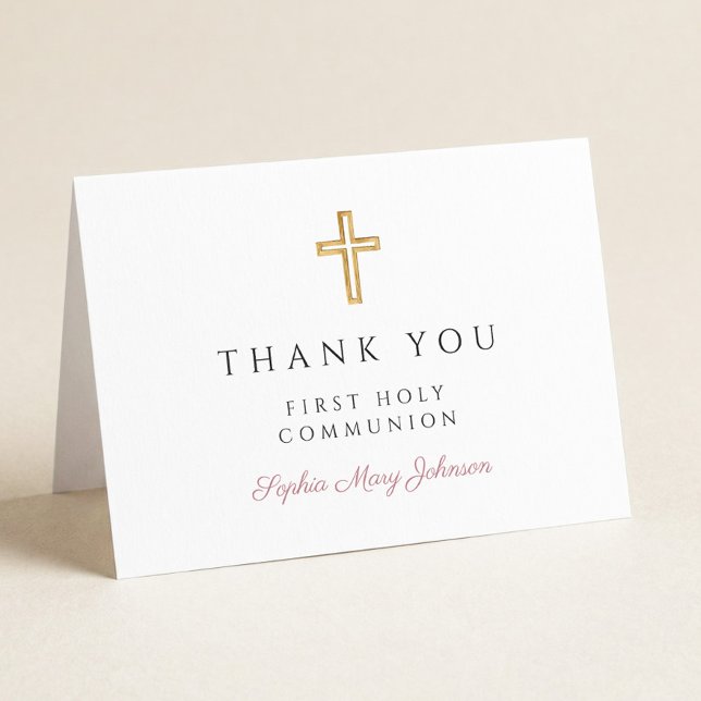 Elegant Dusty Pink Script First Communion  Thank You Card (Creator Uploaded)