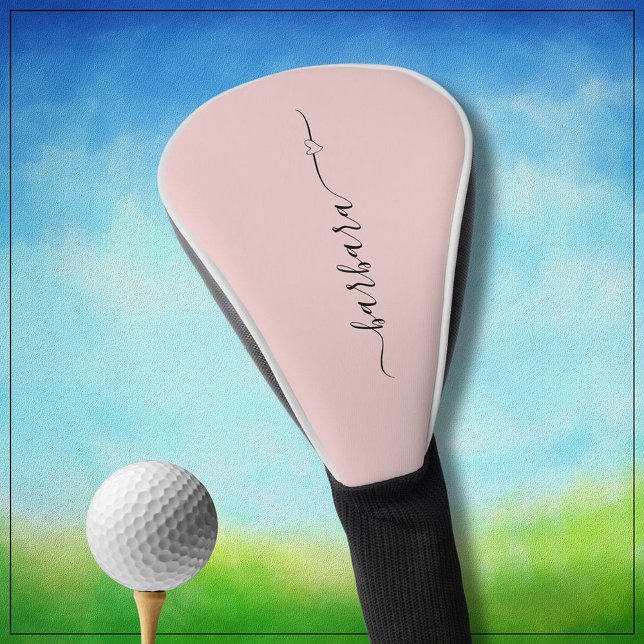 Elegant Dusty Pink Script Name Heart * Golf Head Cover (Creator Uploaded)