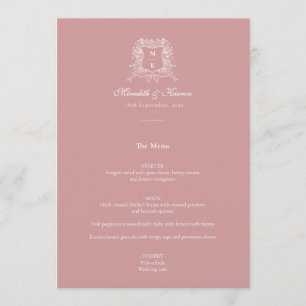 Elegant Dusty Pink Vintage Crest Thank You Wedding Menu
