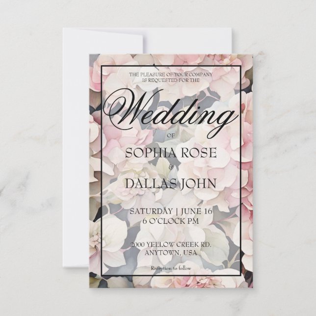 Elegant dusty pink watercolor floral Wedding Invitation (Front)