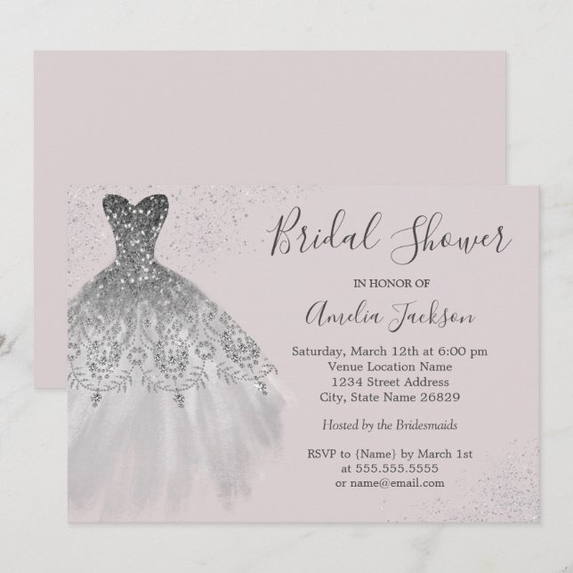 Elegant Dusty Pink Wedding Gown Bridal Shower Invitation (Front/Back)