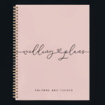 Elegant Dusty Pink Wedding Plans Heart Notebook<br><div class="desc">This dusty pink wedding planning notebook is perfect for tracking your thoughts, memories and notes. Featuring elegant script with swashes, a heart and space for the bride and groom to add their names. This soft shade of pink also covers the back. It's a beautiful place to keep all of your...</div>