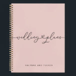Elegant Dusty Pink Wedding Plans Heart Notebook<br><div class="desc">This dusty pink wedding planning notebook is perfect for tracking your thoughts, memories and notes. Featuring elegant script with swashes, a heart and space for the bride and groom to add their names. This soft shade of pink also covers the back. It's a beautiful place to keep all of your...</div>