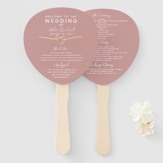 Elegant Dusty Pink Wedding Program Hand Fan (Front and Back)