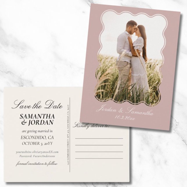 Elegant Dusty Pink Wedding Save the Date Postcard (Elegant Dusty Pink Wedding Save the Date Postcard)