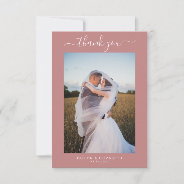 Elegant Dusty Pink Wedding Thank You Card v2 (Front)