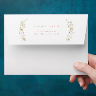Elegant Dusty Pink Wildflower Rustic Boho Wedding Envelope