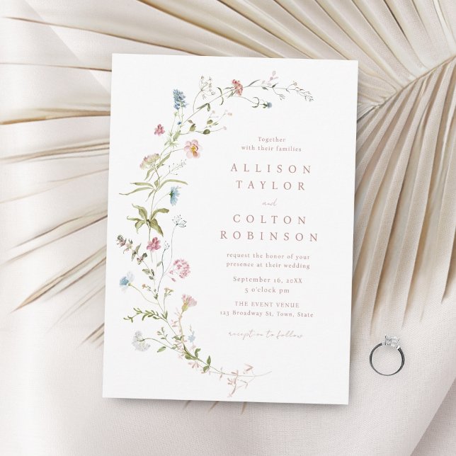 Elegant Dusty Pink Wildflower Rustic Boho Wedding Invitation (Creator Uploaded)