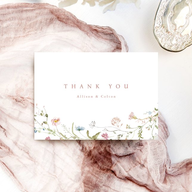 Elegant Dusty Pink Wildflower Rustic Boho Wedding Thank You Card (Elegant Dusty Pink Wildflower Rustic Boho Wedding Thank You Card)