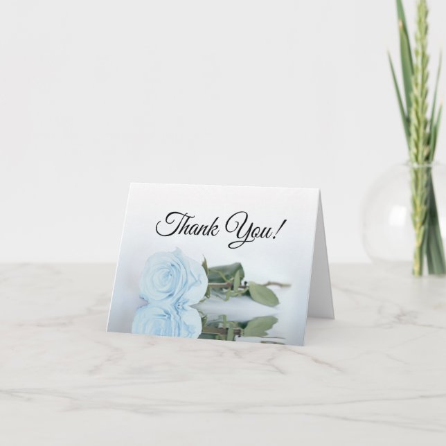 Elegant Dusty Powder Blue Rose Wedding Photo Thank You Card (Front)