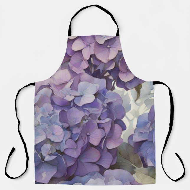 Elegant dusty purple blue watercolor hydrangeas  apron (Front)