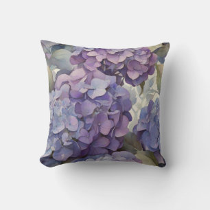 Elegant dusty purple blue watercolor hydrangeas  cushion