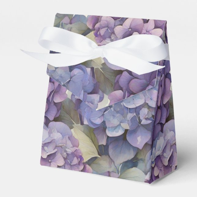 Elegant dusty purple blue watercolor hydrangeas  favour box (Front Side)